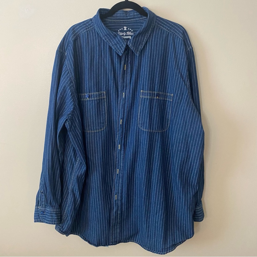 Liberty Blues Mens Button Down, Blue/ White Pinstripe, 3XL
